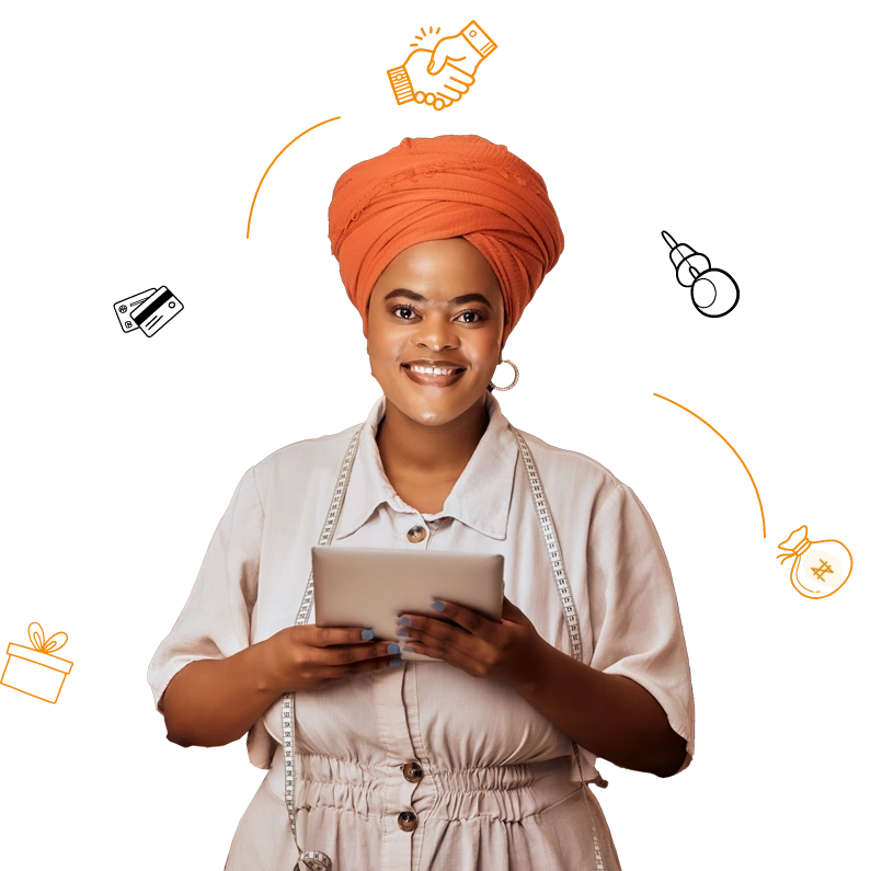 Smiling merchant holding a tablet