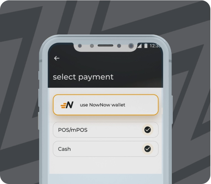 Payment options in the NowNow app