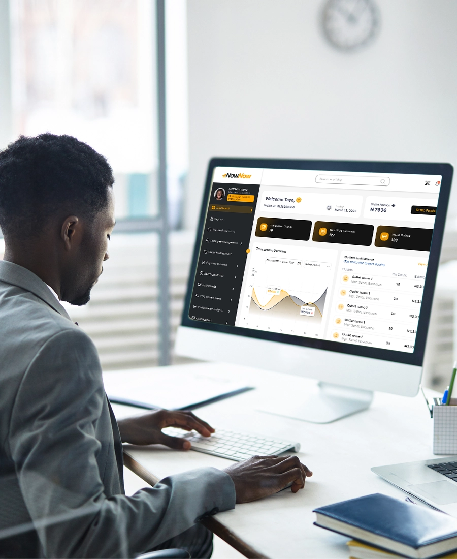 Man using BizPadi on a desktop computer